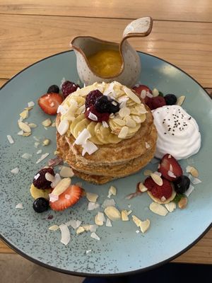 Vegan banana pancakes with mango sauce   at Beach Bowl in Legian
