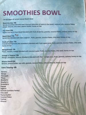 Menu  at Beach Bowl in Legian