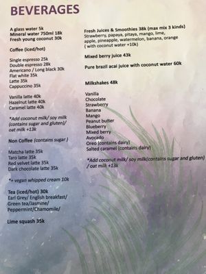 Menu  at Beach Bowl in Legian