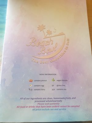 Menu at Beach Bowl in Legian