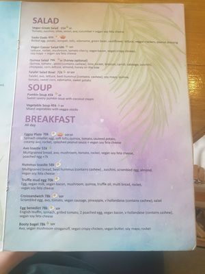 Menu at Beach Bowl in Legian