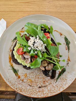 Avocado Bread with mushrooms at Beach Bowl in Legian