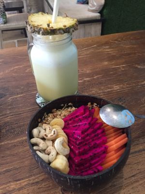 Pineapple juice and bowl (without the honey)  at Beach Bowl in Legian