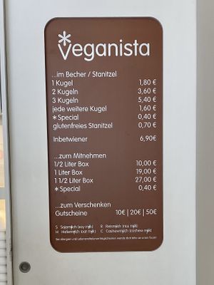 Pricing at Veganista Ice Cream IV in Vienna
