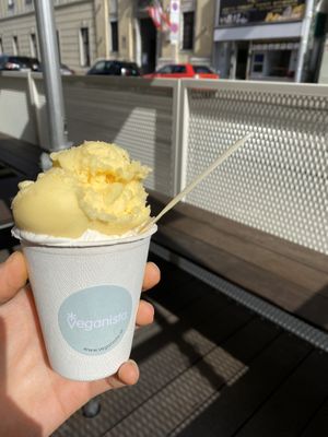 Seating is outside. 3 scoops is a lot!! at Veganista Ice Cream IV in Vienna