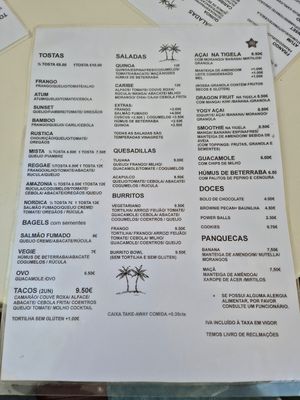Menu at Sunset Bamboo Bar in Ericeira