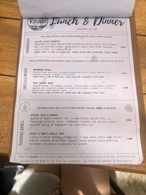Menu  at Karma Gardens in Arugam Bay