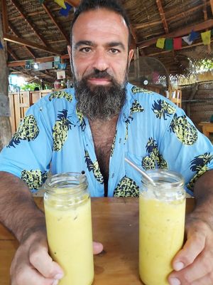 Ice cold turmeric latte  at Karma Gardens in Arugam Bay