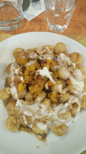 Gnocchi in crema di pane, zucca, scalogno e taleggio   at Silene BIO Bottega & Cucina in Vicenza