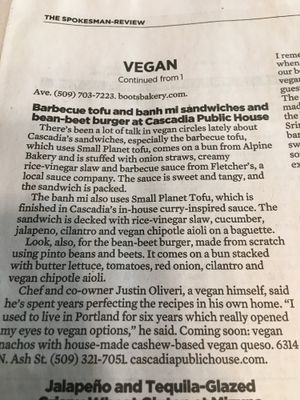 Barbecue tofu and Banh mi sandwich & bean-beat burger at Cascadia Public House in Spokane