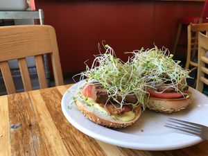 Bagel Benedict. Awesome! at Cafe Evolution in Florence