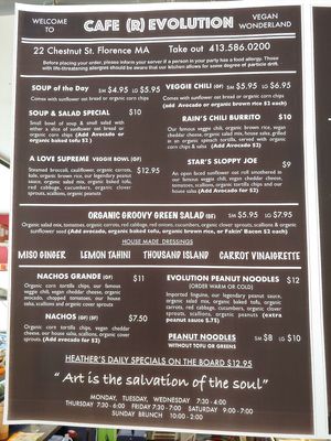 Menu at Cafe Evolution in Florence