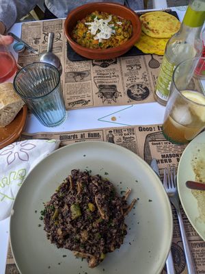 Black rice with mushrooms and avial with naan at El Enano Verde in Torremolinos