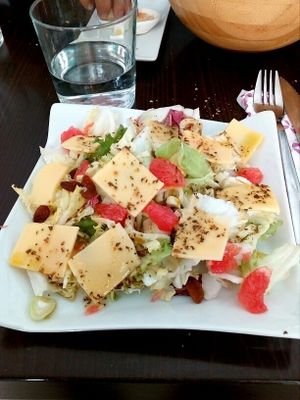 salad with watermelon and vegan cheese at El Enano Verde in Torremolinos