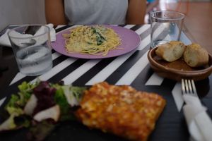 Spinach spaghetti and leek pie  at El Enano Verde in Torremolinos