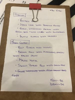 Hand written menu which is changed daily at El Enano Verde in Torremolinos