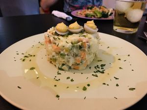 Ensaladilla con no-huevo, súper buena  at El Enano Verde in Torremolinos