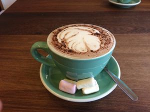 Hot chocolate with vegan marshmallows  at 387 Ormeau Road in Belfast