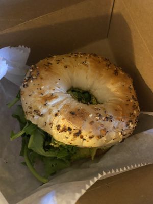 Green power bagel sandwich at Oromo Cafe in Chicago