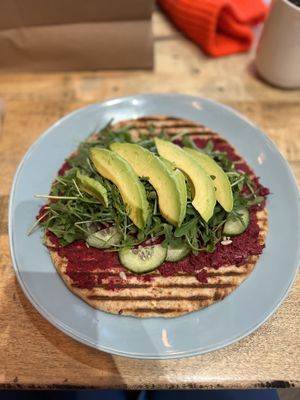 Beet Hummus and Avocado Sandwhich  at Oromo Cafe in Chicago