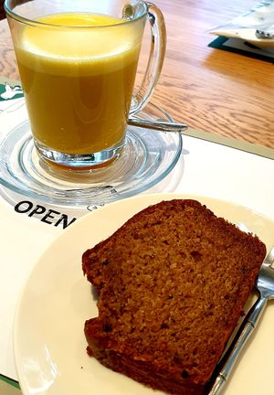 Golden milk (oat) and banana bread at Broccoli Revolution - Central Embassy in Bangkok