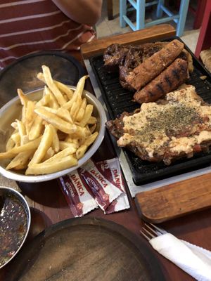 Mixed grill + chips   at La Reverde Parrillita Vegana in Buenos Aires
