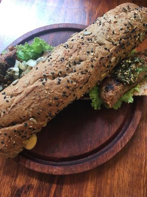 Chorizo sandwich  at La Reverde Parrillita Vegana in Buenos Aires