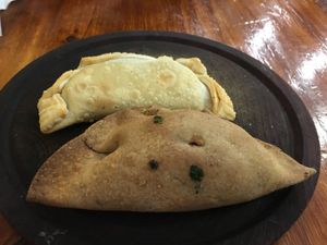 Ham & Cheese/ Carrot &? Empanadas at La Reverde Parrillita Vegana in Buenos Aires