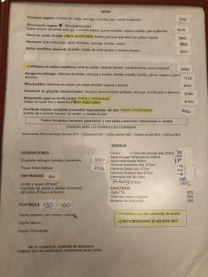 Carta at La Reverde Parrillita Vegana in Buenos Aires