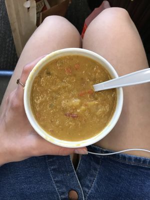 Soup of the day- coconut lentil dhal with butternut squash (vegan) at SFO - San Francisco Soup Company - T3 in South San Francisco