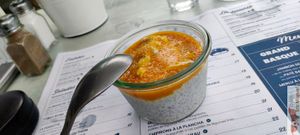 Chia pudding, cooc milk, Mango Coulis at Le Tandem in Biarritz