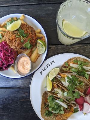 faux fish with chips and tacos at Bar Pacyfik in Warsaw