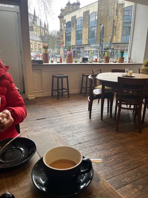 Nice tea with soya, vegan toastie & view of Bury 🥰  at Ground Up in Bury