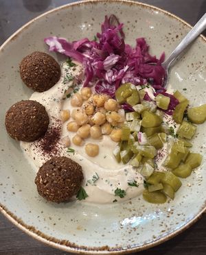 FALAFELICIOUS HUMMUS BOWL 💚  at Mediterranean Cruise Cafe in Burnsville