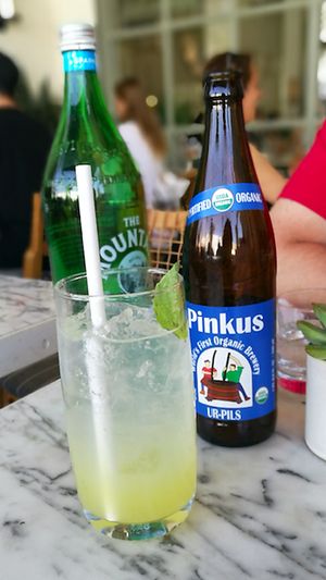 Organic beer and organic homemade limonade at Cafe Gratitude in Beverly Hills