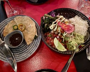 Quesadilla and bowl with mushroom fysh at Bad Hombres in Darlinghurst