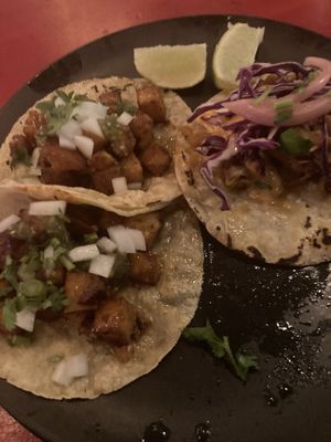 Potato taco and chipotle taco and a spot got the other taco I ate  at Bad Hombres in Darlinghurst