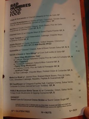 Menu April 2025 at Bad Hombres in Darlinghurst