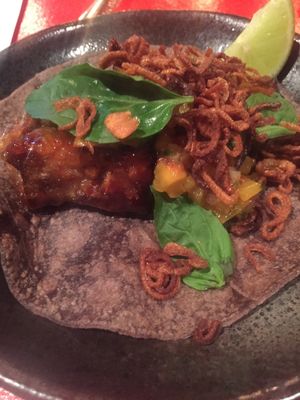 Taco with deep fried eggplant at Bad Hombres in Darlinghurst