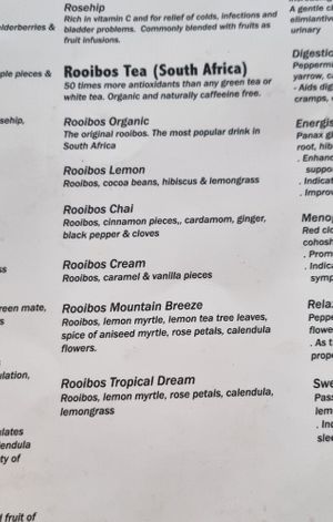 Rooibos tea menu at Zenhouse Vegetarian Yum Cha  in Adelaide