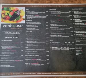 Menu side B at Zenhouse Vegetarian Yum Cha  in Adelaide