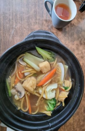 Zenhouse Noodle Claypot + Rooibos tea at Zenhouse Vegetarian Yum Cha  in Adelaide