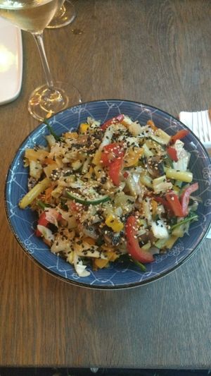 Vegan vegetables with ricenoodme at Pod Lampionami in Poznan