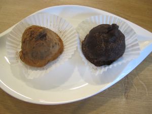 Elmira's heavenly stuffed organic dried Fairtrade chocolate figs, cocoa dusted  at Elmira in Vienna