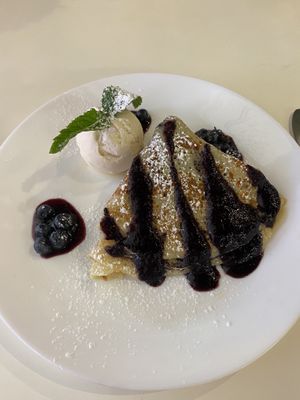 Blueberry pancakes with vegan ice cream!  at Stakks Pancake House in Southampton