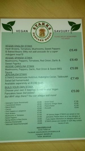 Menu Savoury at Stakks Pancake House in Southampton