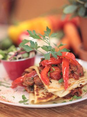 Vegan/Veggie Carolina Stakks, Mushroom, Peppers, Garlic, Red Onion, Sweet BBQ at Stakks Pancake House in Southampton