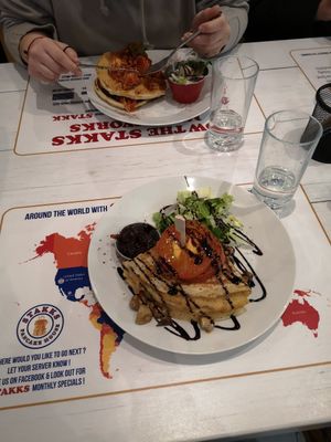 mushroom and cheese waffles at Stakks Pancake House in Southampton