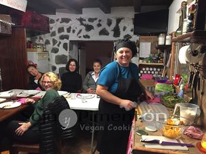 making salads at Soja y Pimenton - Vegan Argentinian BBQ in Lanzarote