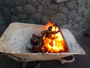 waiting for the fire to make embers at Soja y Pimenton - Vegan Argentinian BBQ in Lanzarote